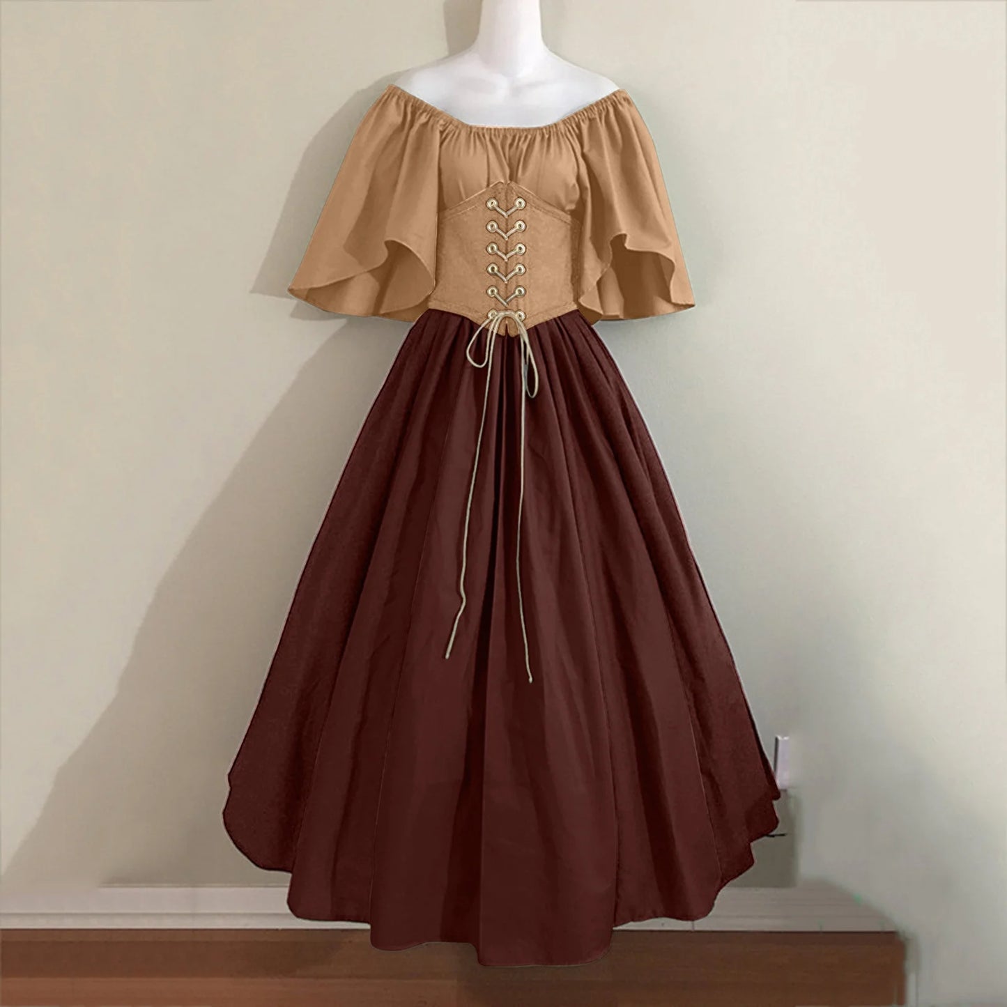 Womens Renaissance Faire Dresses Medieval Irish Traditional plus Size Dresses Ruffle over Dress Corset Retro Cosplay Gown